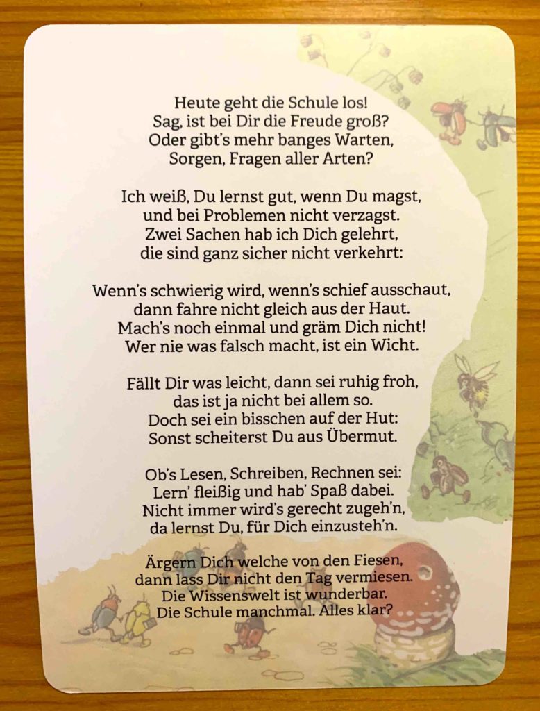 Grußkarte mit Gedicht zum 1. Schultag – Praxis Förderdiagnostik